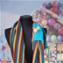 Esarfa colorata,tricotata,accesorizata cu croset