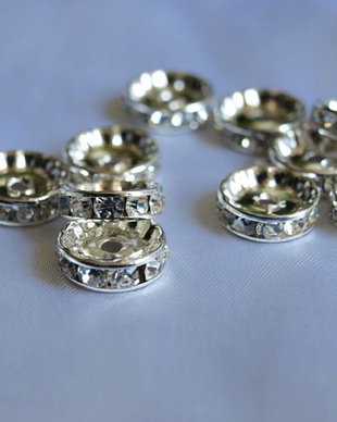 Spacer argintat cu rhinestone, 12x3.8mm (2)