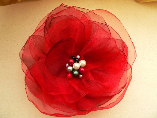 "Lady with red flower"