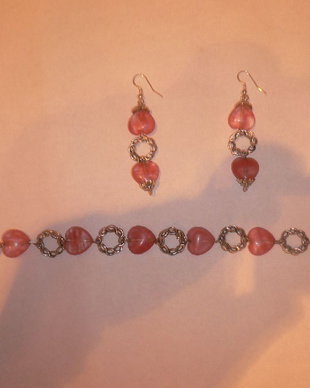 Set din inimioare de cuart strawberry roz - vandut