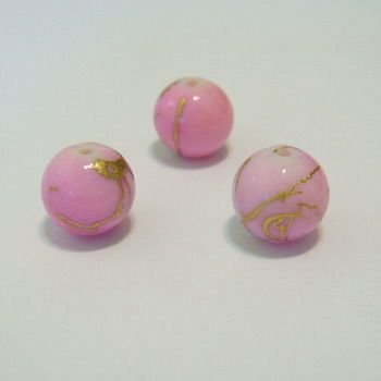 Margele plastic roz cu auriu 8mm