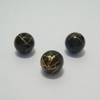 Margele plastic negre cu auriu 8mm