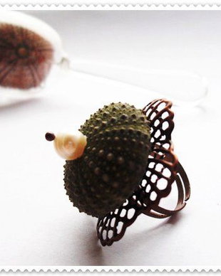 ♥Inel Urchin cu perla de cultura