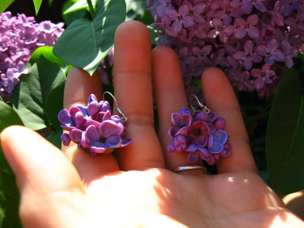 Cercei liliac, set cu colierul si inelul liliac, REZERVATI