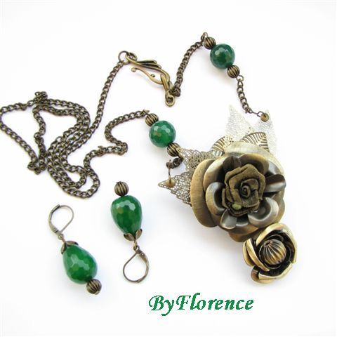 Ancient rose - set colier si cercei # F0076