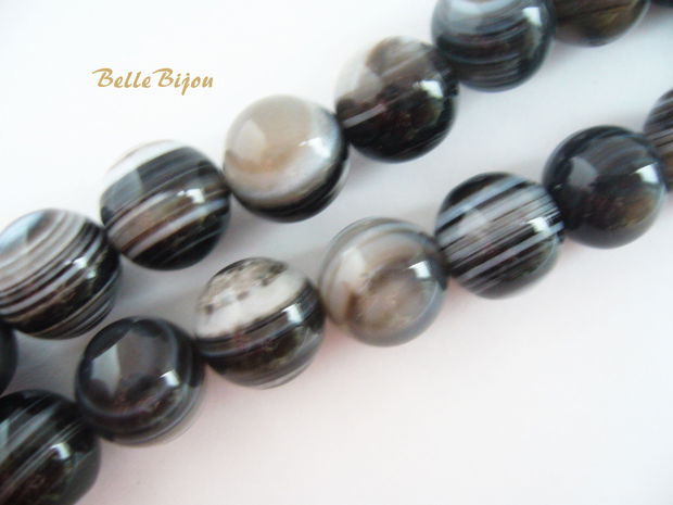 Agate dungate nuante alb-gri-negru 10 mm