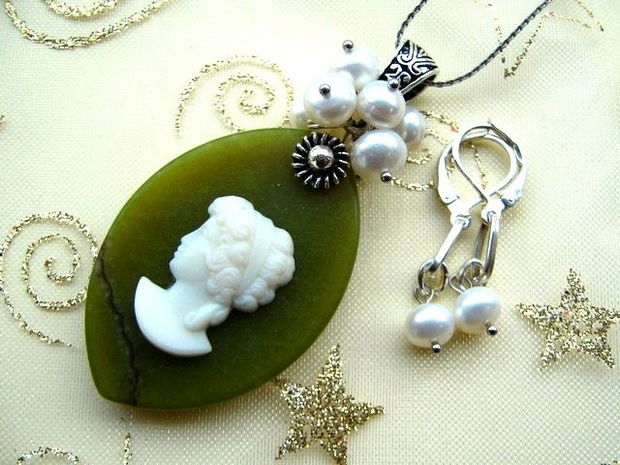 925 STERLING SILVER '' OLIVINE CAMEO''- set- REZERVAT!!!