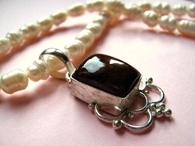 925 STERLING SILVER &#039;&#039; PEARLS & OBSIDIAN"-rezervat D.!