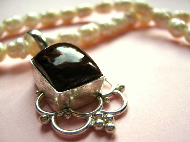 925 STERLING SILVER &#039;&#039; PEARLS & OBSIDIAN"-rezervat D.!