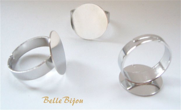 Baza inel argintie reglabila cu platou rotund cu diametrul de 16 mm