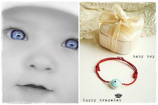♥Bratara norocoasa Baby Boy cu medalion argint evil eye