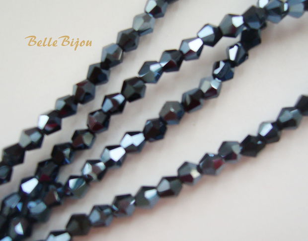 Cristale biconice de aprox 4 mm hematit (10 bucati),  imitatie Swarovski crystal hematite