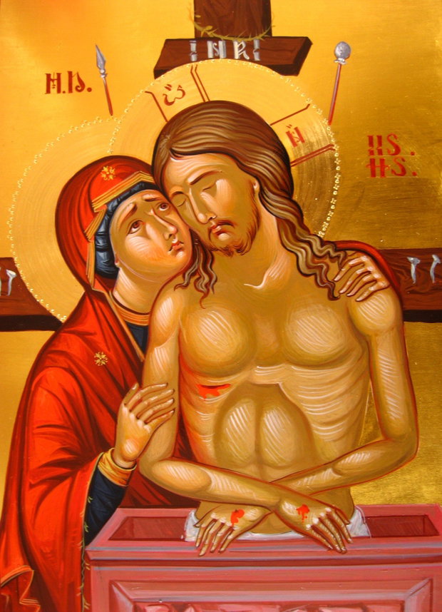 Pieta - Icoana pictata pe lemn cu aur de 24 k triplumasiv nemtesc - REZERVATA