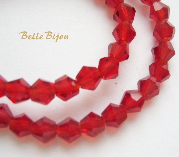 Cristale biconice de aprox 4 mm rosii (10 bucati), imitatie Swarovski Light Siam