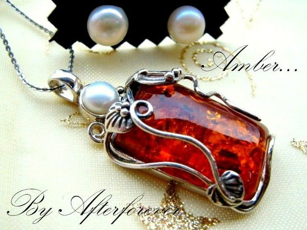 925 STERLING SILVER &#039;&#039;AMBER&#039;&#039;-SET!- rezervat momentan!