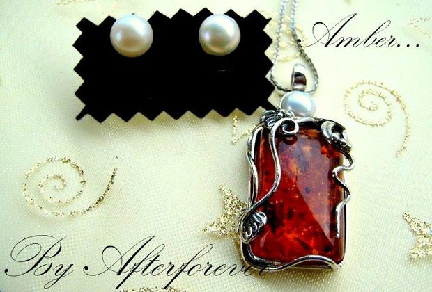 925 STERLING SILVER &#039;&#039;AMBER&#039;&#039;-SET!- rezervat momentan!