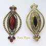Pandant finisaj bronz 56x27 mm cu cabochon din acril maron fatetat si cristale de sticla