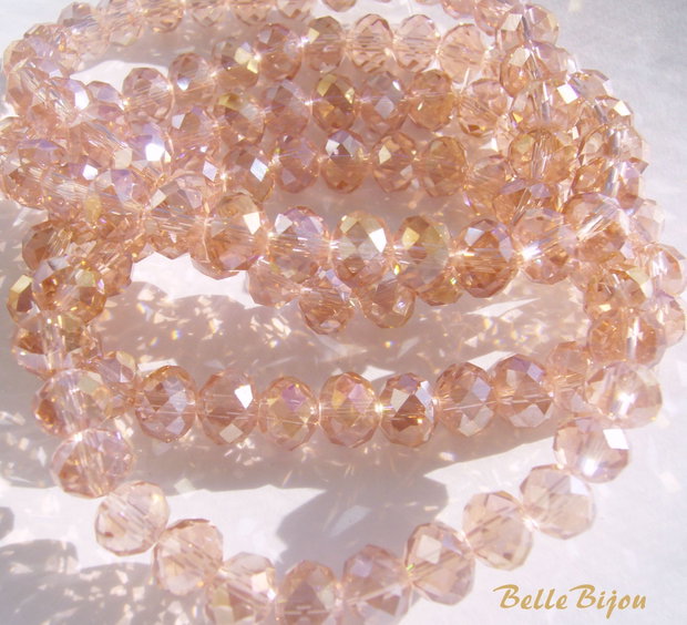 Cristale sticla roz 8x6 mm cu efect AB (10 bucati)