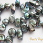 Perle de cultura vopsite gri petrol cu irizatii 8-11x5-7 mm