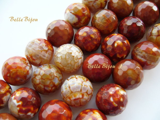 Agate fatetate 15.5-16 mm in nuante predominante de rosu caramiziu