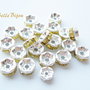 Distantiere argintii cu rhinestone galbene 6x3mm