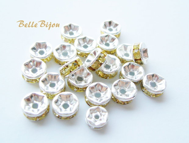 Distantiere argintii cu rhinestone galbene 6x3mm