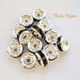 Distantiere argintii cu rhinestone negre 6x3mm