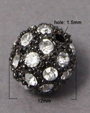Margea rhinestone neagra, 12mm