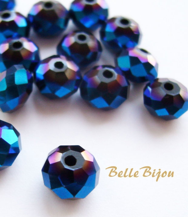 Cristale sticla 8X6 mm albastru metalic (10 bucati)