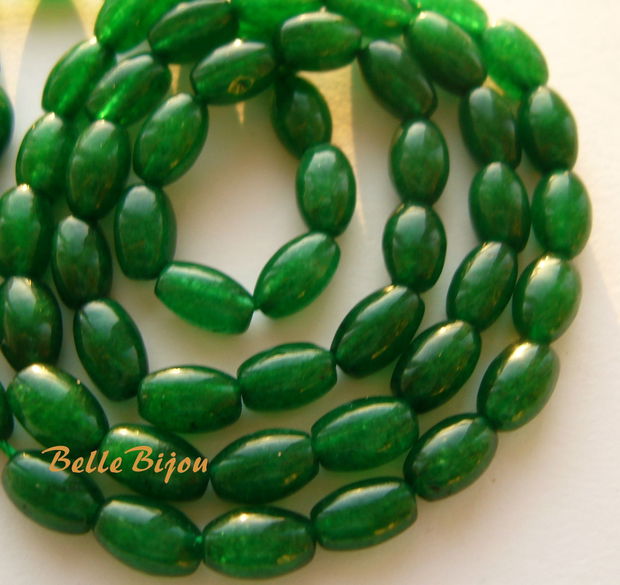 Agate verde inchis bob de orez 6-7x4.3 mm