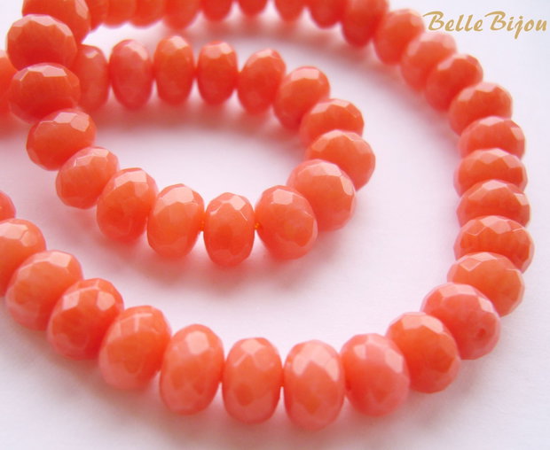 Rondele fatetate de coral culoarea somonului aprox 6x4 mm