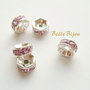 Distantiere argintii cu rhinestone roz 6x3mm