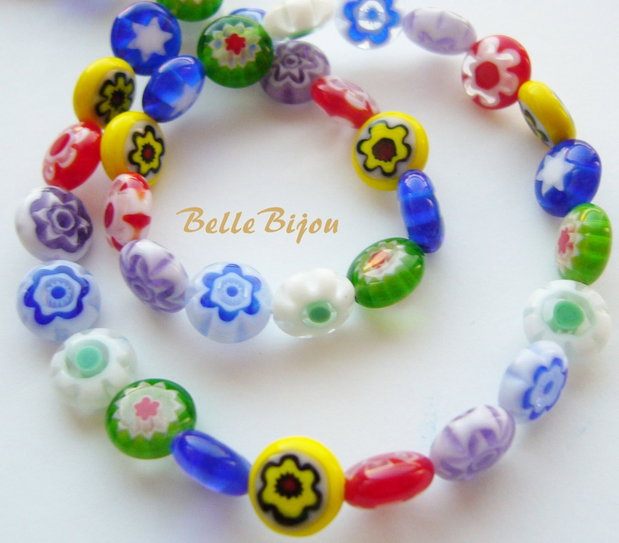 Margele sticla millefiori banuti aprox 8x4 mm