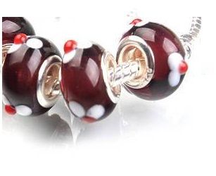 Pandora lampwork movulii cu floricele, 13.5mm
