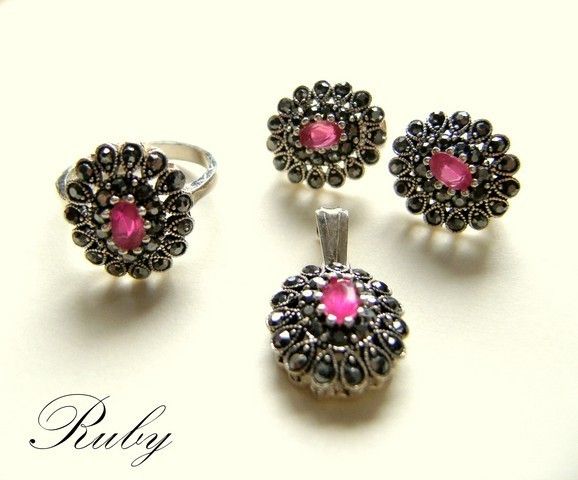 925 sterling silver RUBY - set!