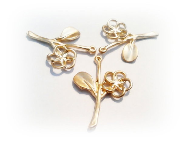 1b Charm placat aur '' Ram floare '' 20 x 27 mm