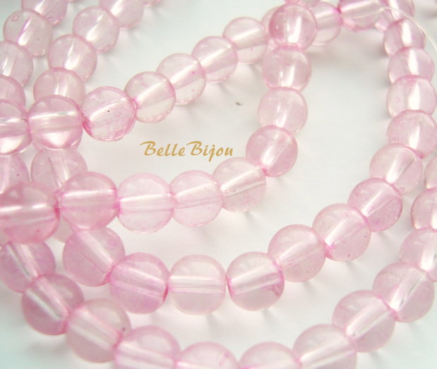 (10 bucati) Margele sticla roz aprox 6.5 mm