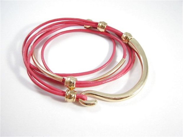 2010 # Baza bratara, aliaj metalic auriu, snur imitatie piele rosu