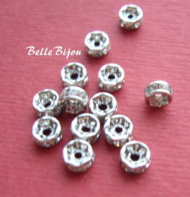 Distantiere rhinestone argintiu inchis 4x2 mm cu cristale culoare cristal-clear