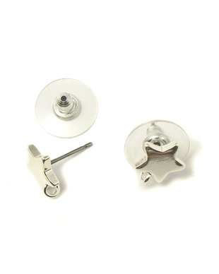 Tortite cercei tip tija, otel chirurgical placat cu argint, steluta, 11x9 mm  (cod 4-16)