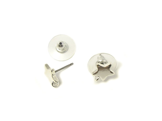 Tortite cercei tip tija, otel chirurgical placat cu argint, steluta, 11x9 mm  (cod 4-16)