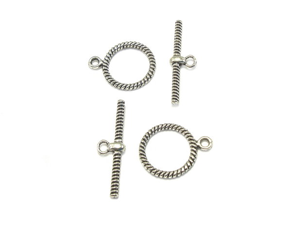 Inchizatoare tip toggle, argintiu antichizat, 20x16 mm + 27x8 mm (cod 13-21)