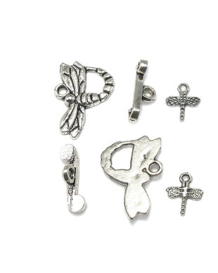 Inchizatoare tip toggle libelula, antichizat, 20x14 mm + 16x5 mm, charm 11x8 mm (cod 13-32)