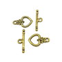 Inchizatoare tip toggle, inima, auriu antichizat, 20x13 mm + 24x7 mm (cod 13-43)