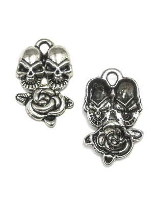 Pandantiv cranii si trandafir, argintiu antichizat, 35x21 mm (cod 11-31)