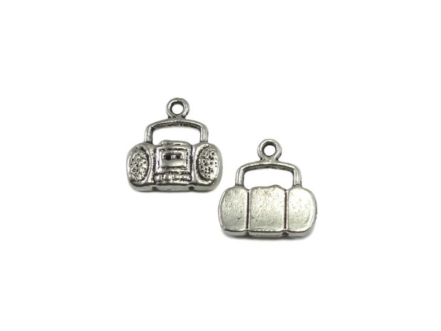 Charm casetofon, argintiu antichizat, 15x15 mm (cod 9-71)