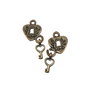 Charm inima/lacat si cheie, finisaj cupru antichizat, 26x13 mm (cod 9-91)