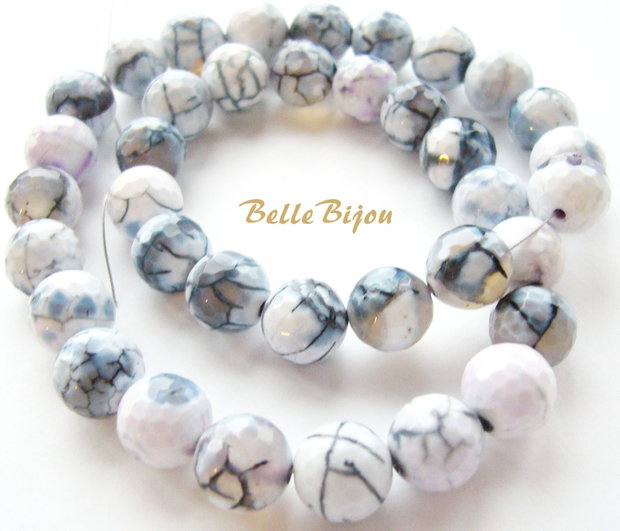 Agate crab fire fatetate alb-gri-bleu cu pete lila 10 mm