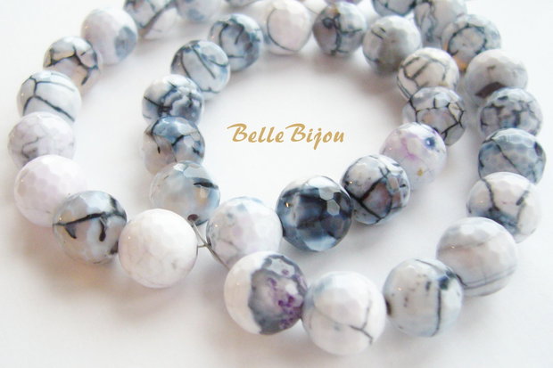 Agate crab fire fatetate alb-gri-bleu cu pete lila 10 mm