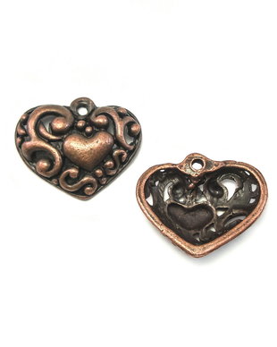 Charm inima, finisaj cupru antichizat, 21x18 mm (cod 9-172)